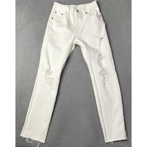 Levis 501 Jeans Womens 25x30 Ankle Raw Hem Button Fly Distressed White Jeans
